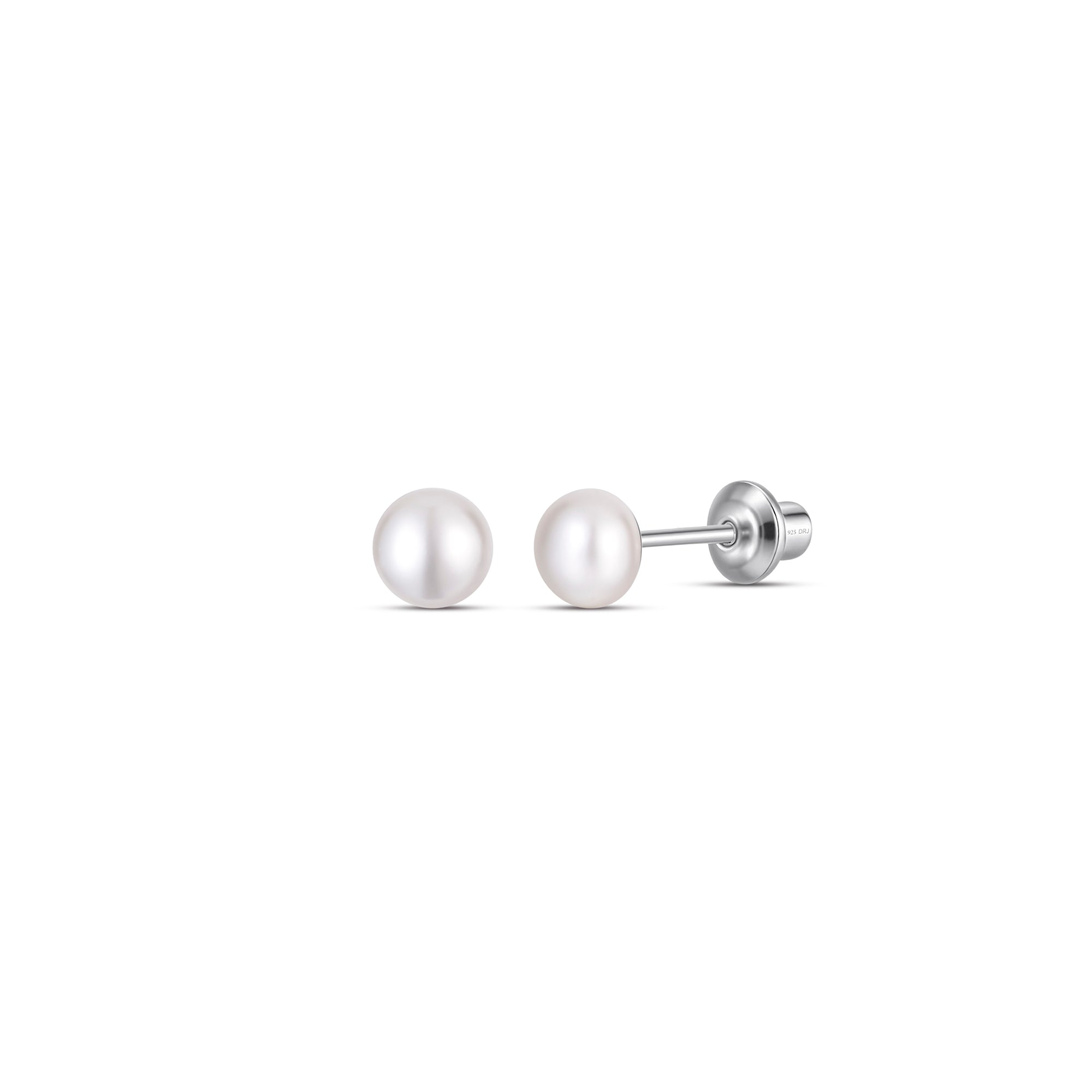 Pearl Screw Back Stud Earrings for Baby, Toddler, Girls, Kids