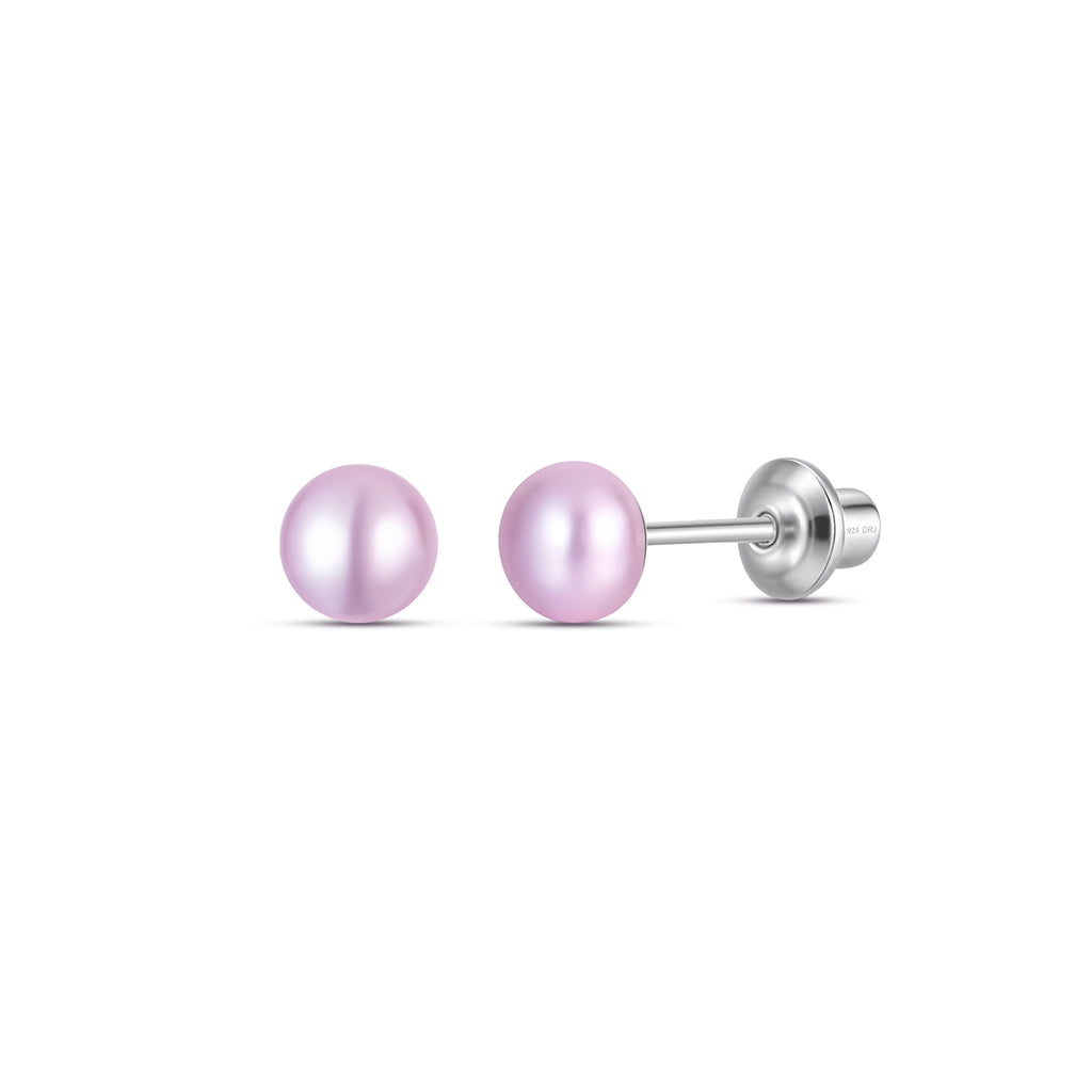 Pearl Screw Back Stud Earrings for Baby, Toddler, Girls, Kids