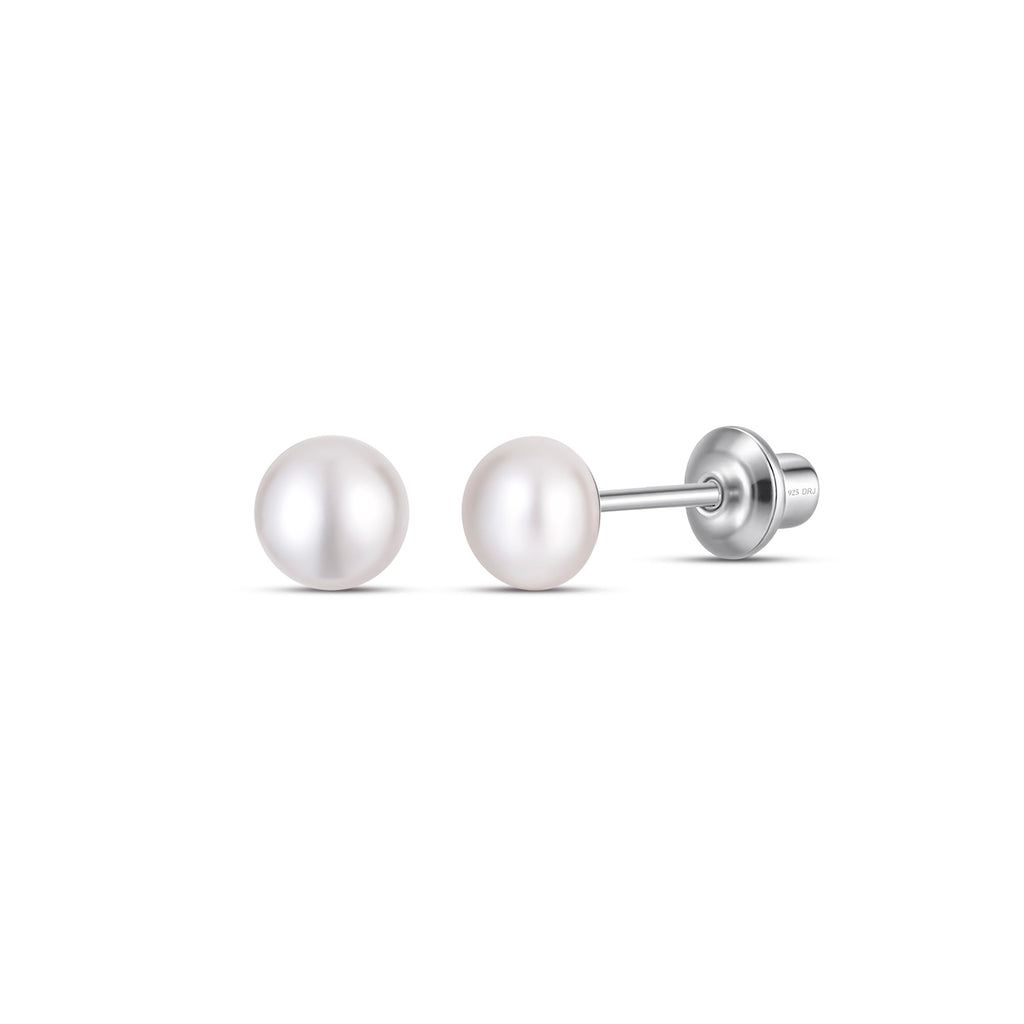 White 4mm Pearl Screw Back Stud Earrings for Baby, Toddler, Girls, Kids