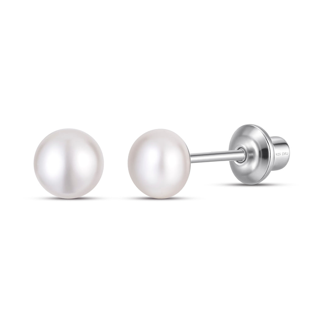 White 5mm Pearl Screw Back Stud Earrings for Baby, Toddler, Girls, Kids
