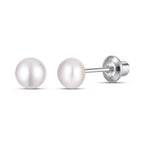 White 5mm Pearl Screw Back Stud Earrings for Baby, Toddler, Girls, Kids