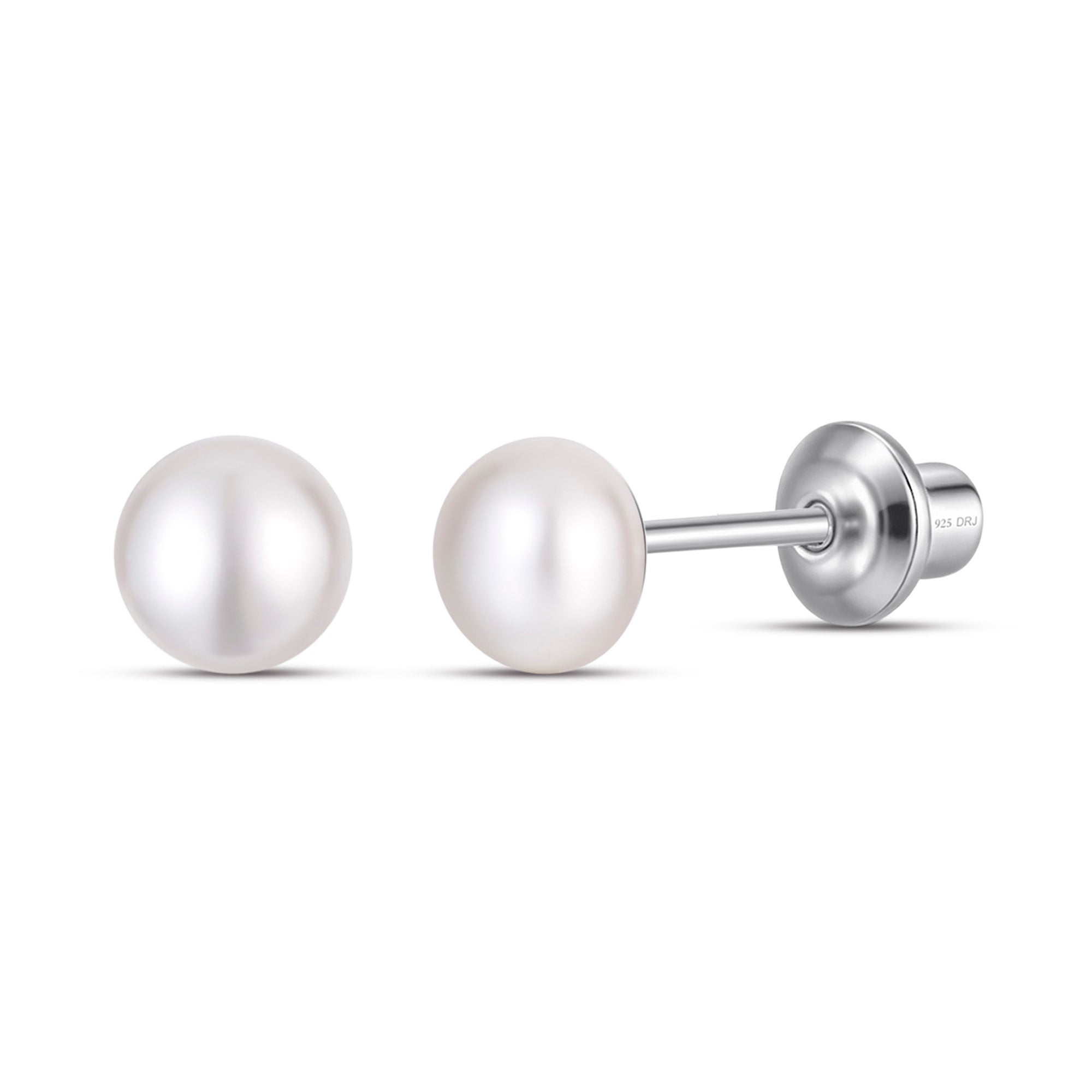 White 5mm Pearl Screw Back Stud Earrings for Baby, Toddler, Girls, Kids