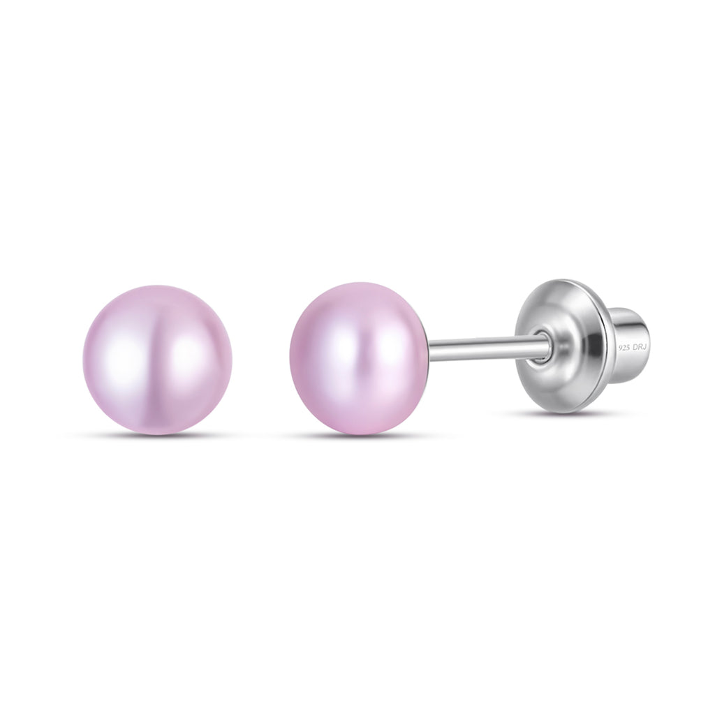 Purple 5mm Pearl Screw Back Stud Earrings for Baby, Toddler, Girls, Kids
