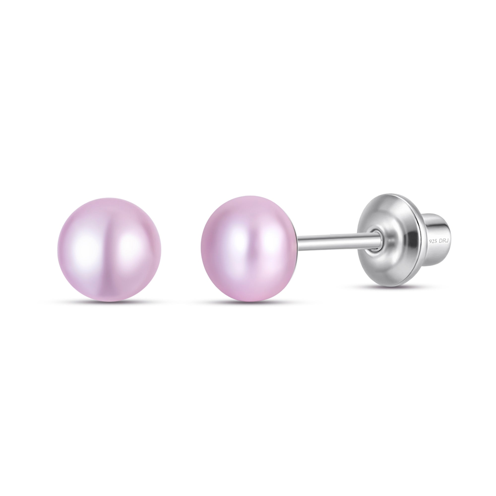 Purple 5mm Pearl Screw Back Stud Earrings for Baby, Toddler, Girls, Kids