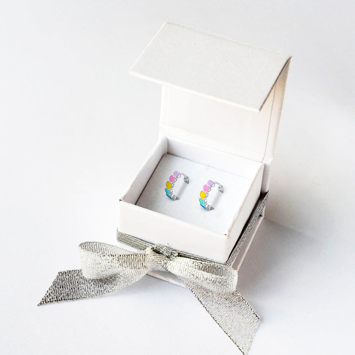 Multi-Colored Heart Enamel Huggie Hoops