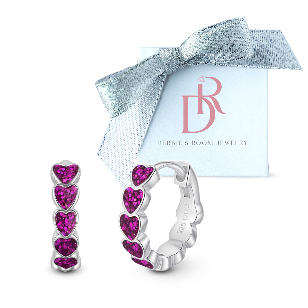 Purple Sparkle Heart Enamel Huggie Hoops