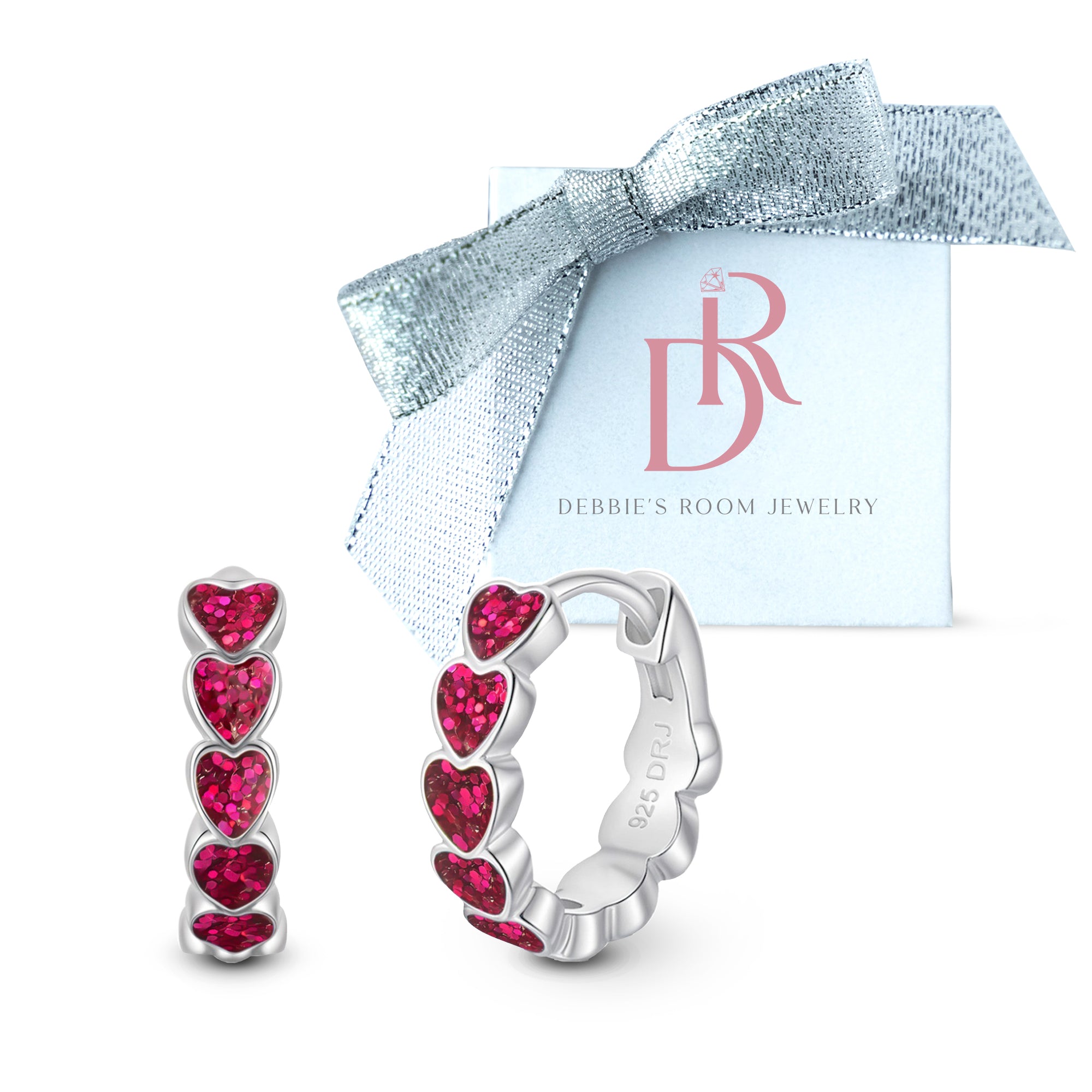 Pink Sparkle Heart Enamel Huggie Hoops