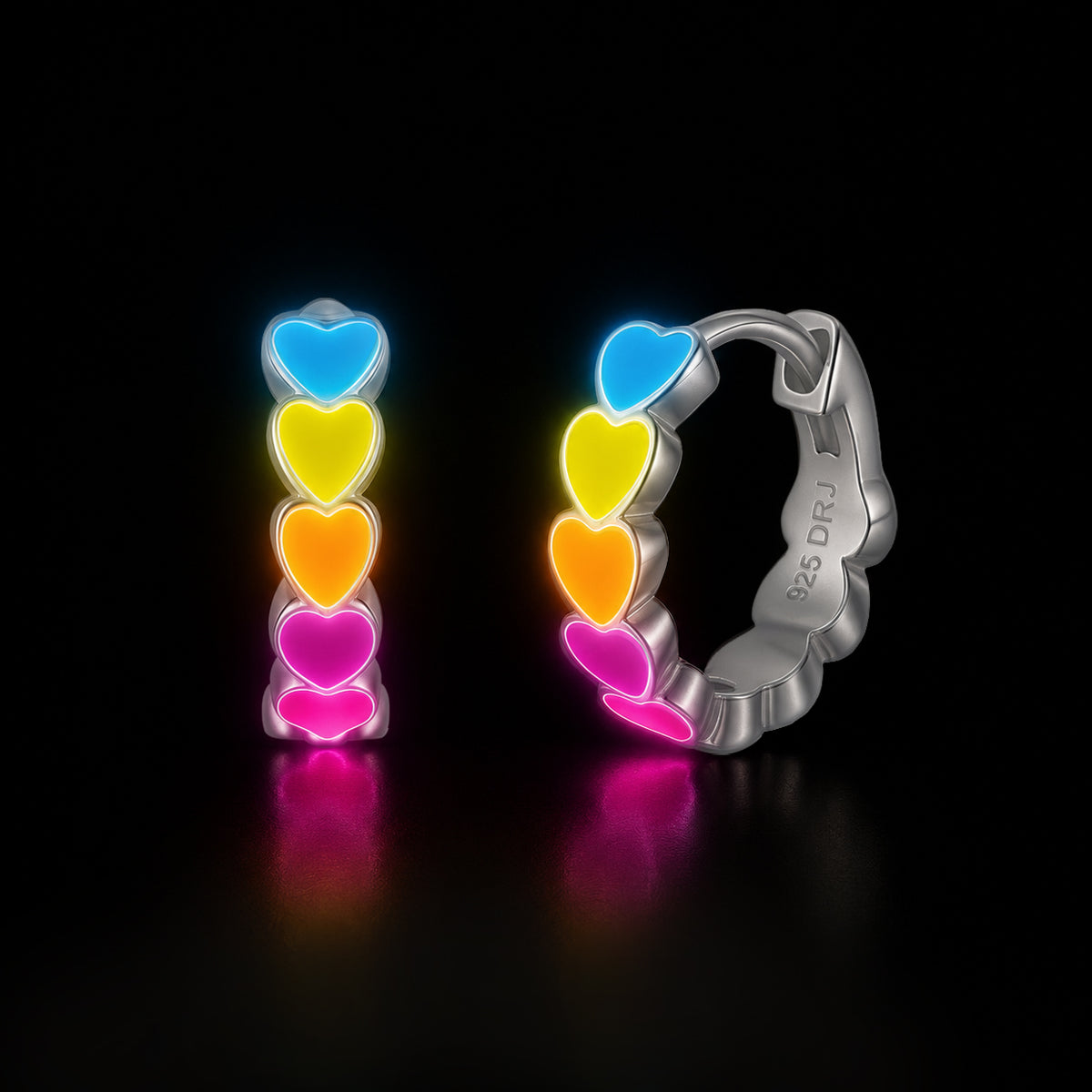 Multi-Colored Heart Enamel Huggie Hoops