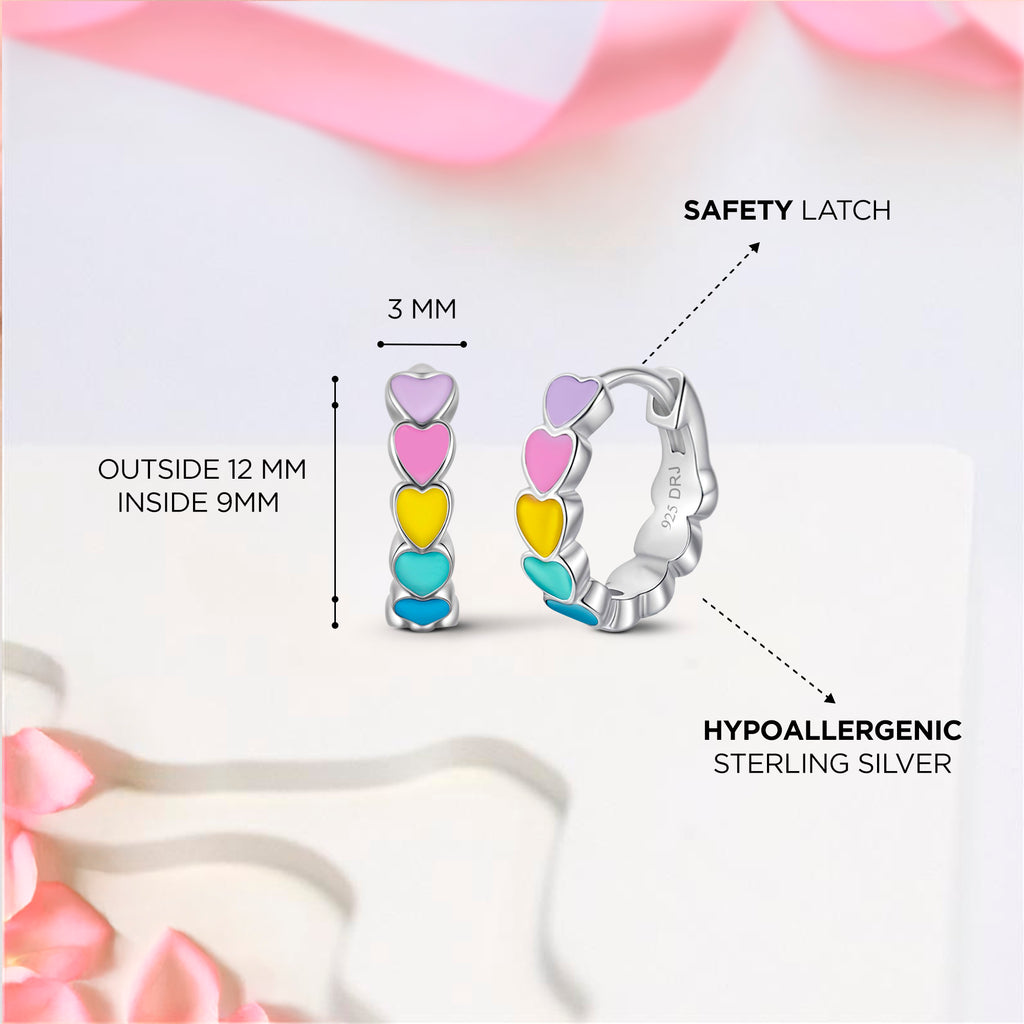 Multi-Colored Heart Enamel Huggie Hoops