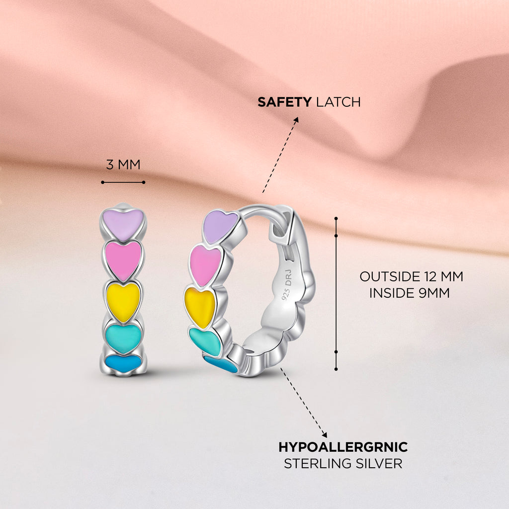 Multi-Colored Heart Enamel Huggie Hoops