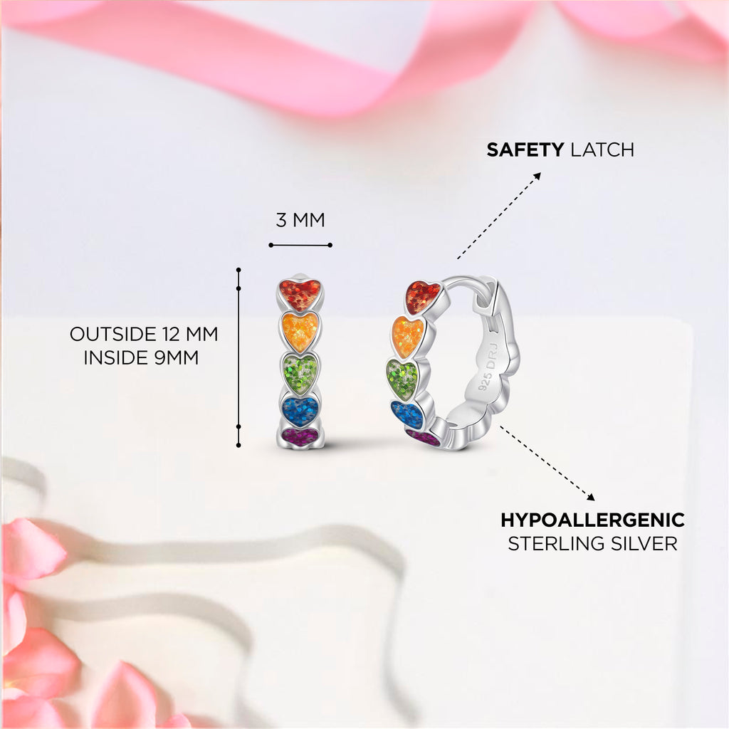 Rainbow Sparkle Heart Enamel Huggie Hoops