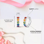 Rainbow Sparkle Heart Enamel Huggie Hoops