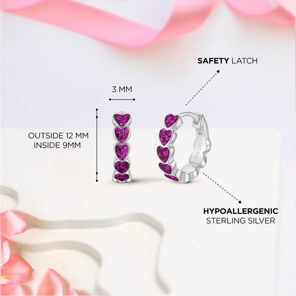 Purple Sparkle Heart Enamel Huggie Hoops