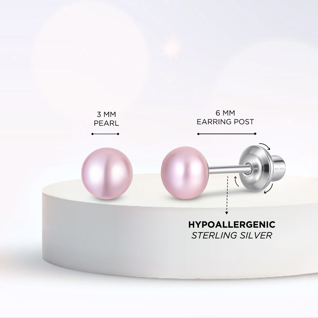 Pearl Screw Back Stud Earrings for Baby, Toddler, Girls, Kids