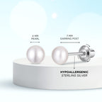 White 4mm Pearl Screw Back Stud Earrings for Baby, Toddler, Girls, Kids