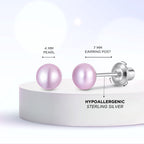 Purple 4mm Pearl Screw Back Stud Earrings for Baby, Toddler, Girls, Kids