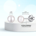 White 5mm Pearl Screw Back Stud Earrings for Baby, Toddler, Girls, Kids