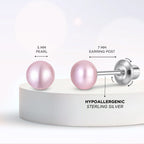 Pink 5mm Pearl Screw Back Stud Earrings for Baby, Toddler, Girls, Kids