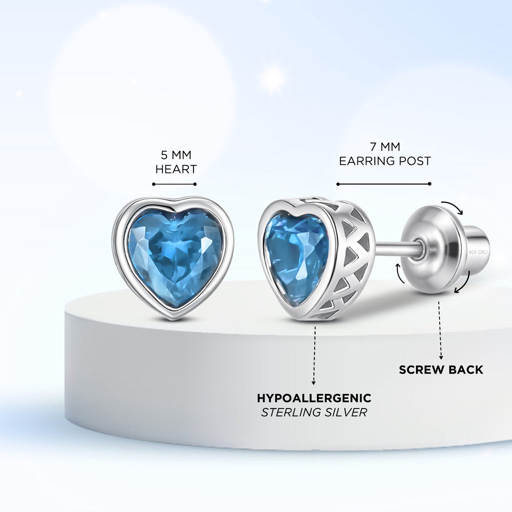 Heart Birthstone Screw back Earrings September/Sapphire