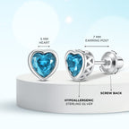 Heart Birthstone Screw back Earrings December/Blue Topaz