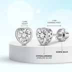 Heart Birthstone Screw back Earrings - April/Diamond