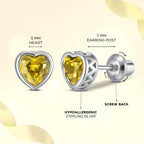 Heart Birthstone Screw back Earrings November/Citrine