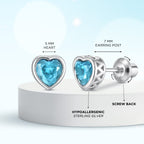 Heart Birthstone Screw back Earrings March/Aquamarine