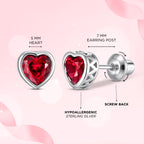 Heart Birthstone Screw back Earrings July/Ruby