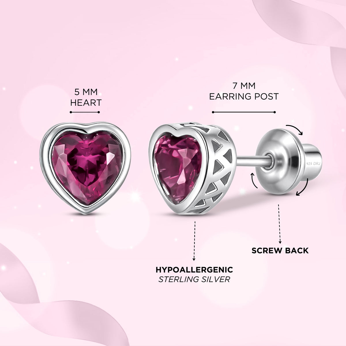 Heart Birthstone Stud Earrings