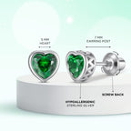 Heart Birthstone Screw back Earrings May/Emerald