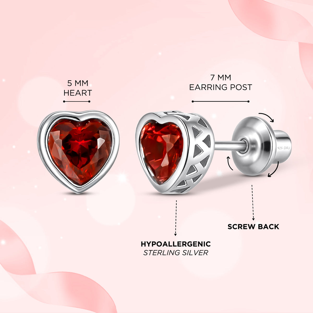 Heart Birthstone Stud Earrings