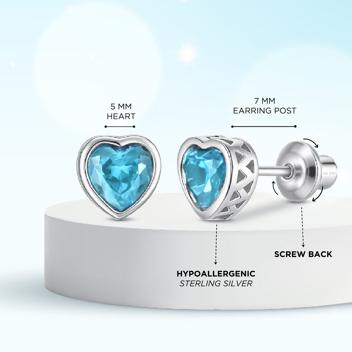 Heart Birthstone Stud Earrings