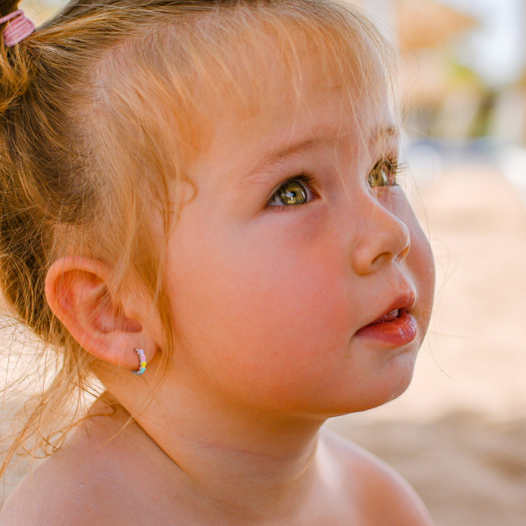 Multi-Colored Heart Enamel Huggie Hoops