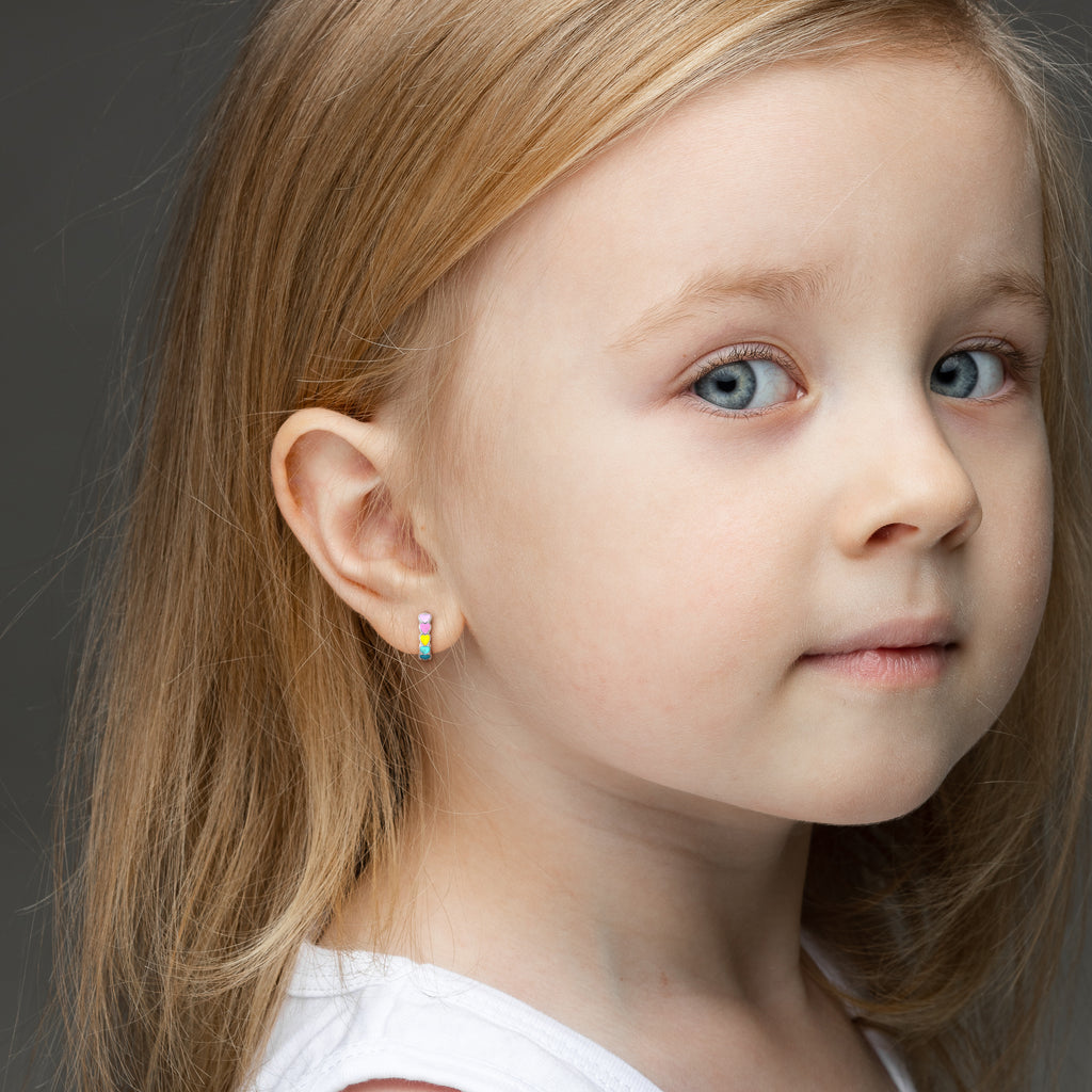 Multi-Colored Heart Enamel Huggie Hoops