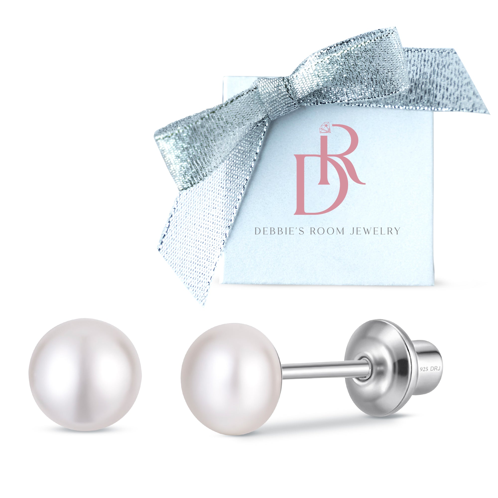 White 3mm Pearl Screw Back Stud Earrings for Baby, Toddler, Girls, Kids