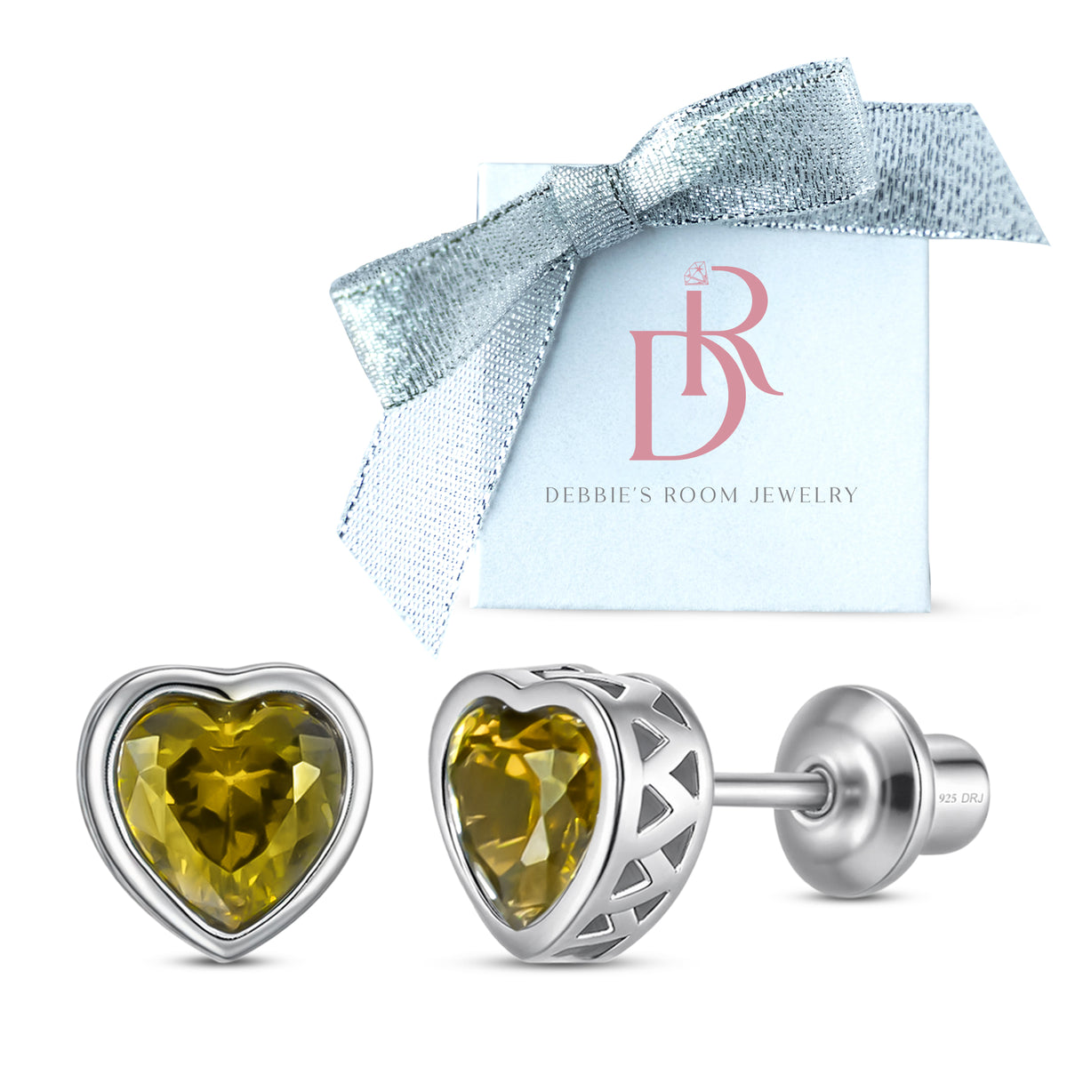 Heart Birthstone Stud Earrings