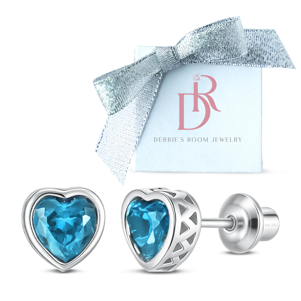 Heart Birthstone Stud Earrings
