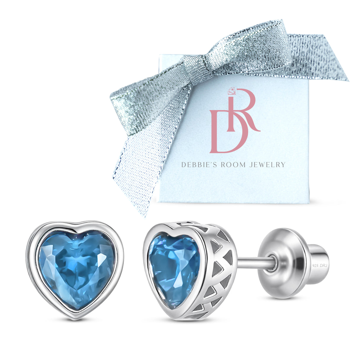 Heart Birthstone Stud Earrings