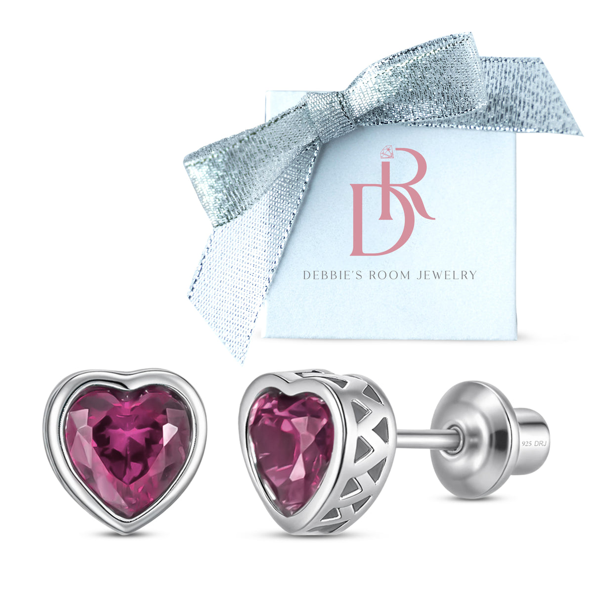 Heart Birthstone Stud Earrings