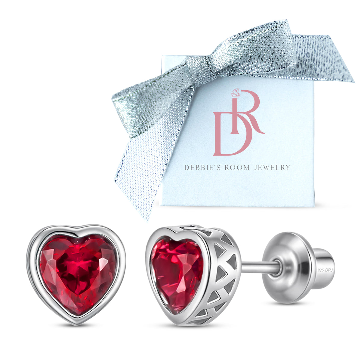 Heart Birthstone Stud Earrings