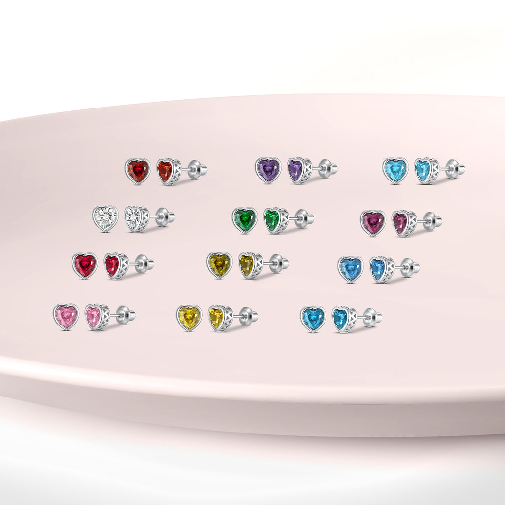 Heart Birthstone Screw back Earrings Jan/garnet