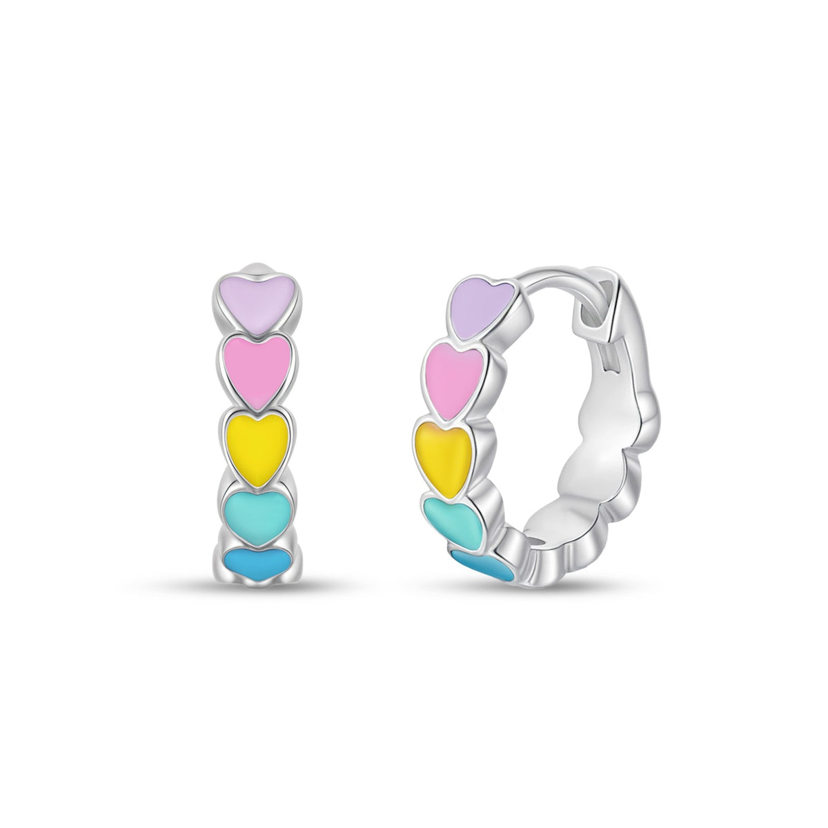 Multi-Colored Heart Enamel Huggie Hoops