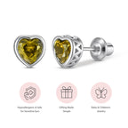 Heart Birthstone Screw back Earrings - August Peridot