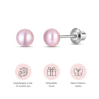 Pink 5mm Pearl Screw Back Stud Earrings for Baby, Toddler, Girls, Kids