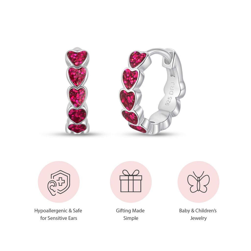 Pink Sparkle Heart Enamel Huggie Hoops