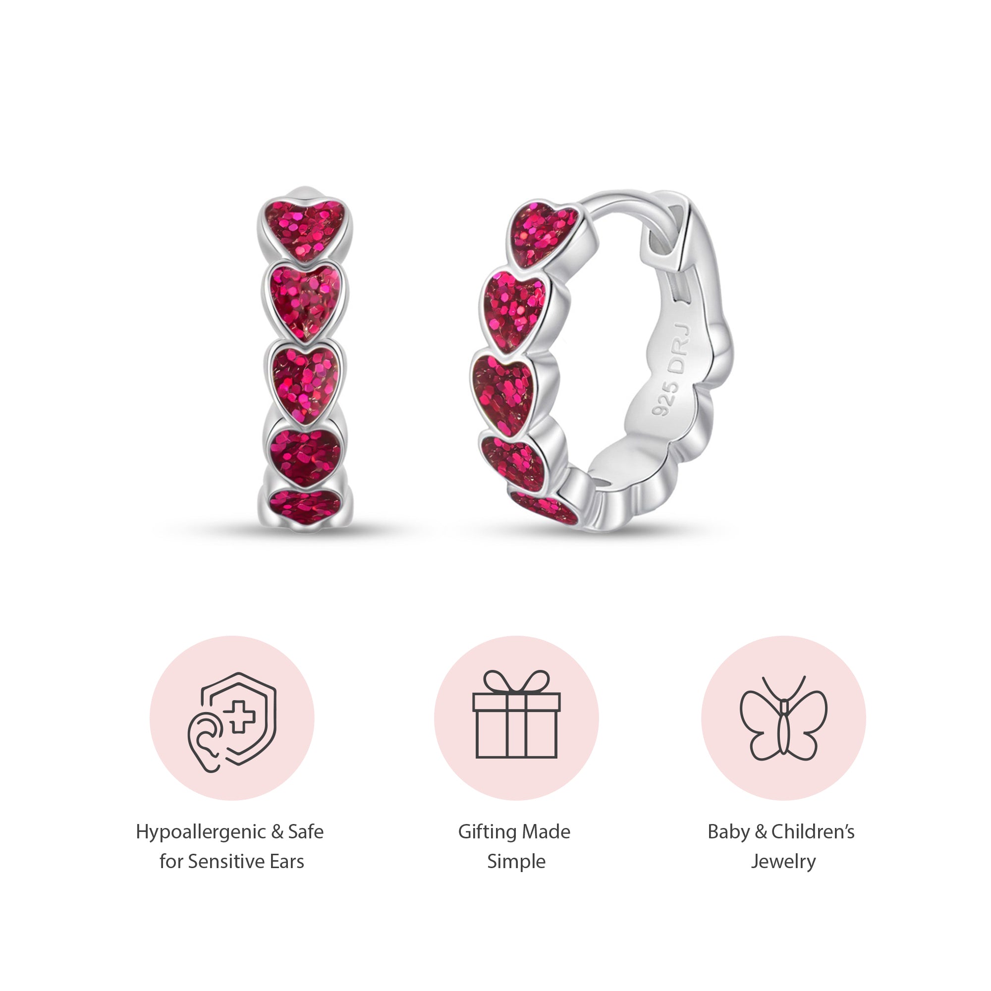 Pink Sparkle Heart Enamel Huggie Hoops