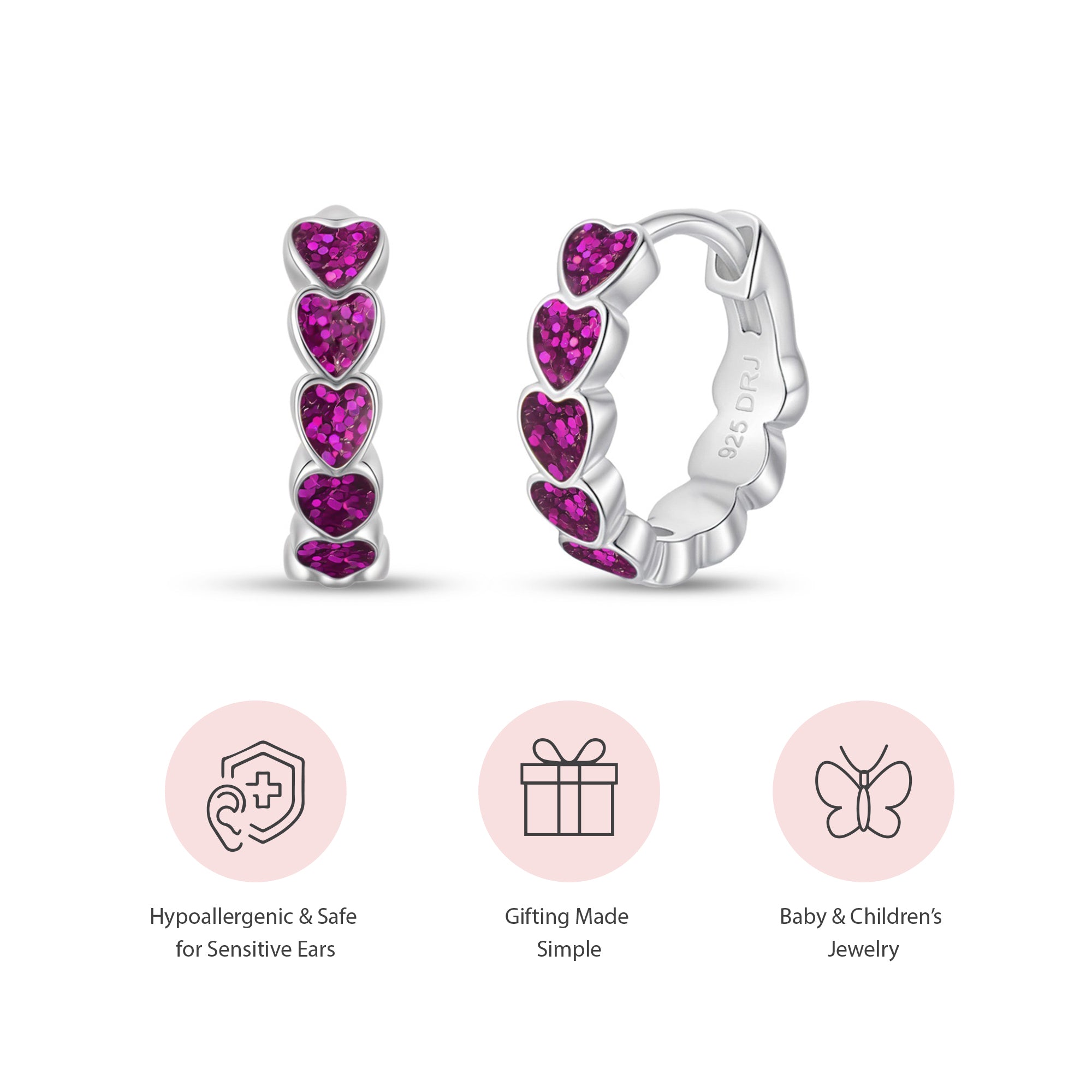 Purple Sparkle Heart Enamel Huggie Hoops