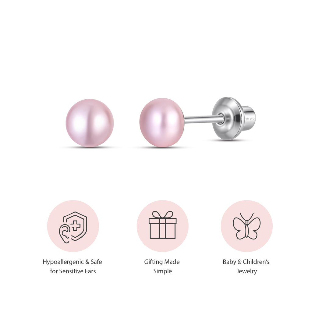 Pearl Screw Back Stud Earrings for Baby, Toddler, Girls, Kids