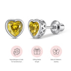 Heart Birthstone Screw back Earrings November/Citrine