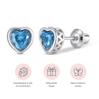 Heart Birthstone Screw back Earrings September/Sapphire